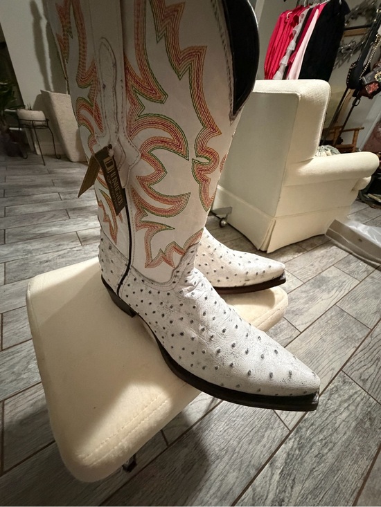dingo Other - dingo White Ostrich Western Boots with Multicolor Stitching